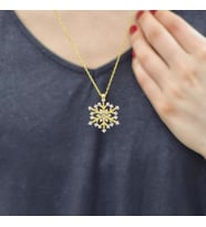 Büyük Kristal Kartanesi Gold Kaplama 925 Ayar Zirkon Taşlı Gümüş Kolye (Karışık)