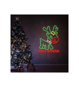 Geyik Figürlü Merry Christmas Yılbaşı Neon Tabela