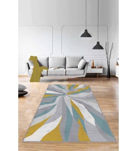 Sarı Turkuaz Spor Kaymaz Tabanlı Dekoratif Halı ME009 - 100 x 160 cm
