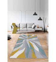 Sarı Turkuaz Spor Kaymaz Tabanlı Dekoratif Halı ME009 - 100 x 160 cm