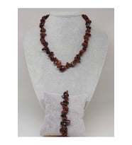 Kahverengi Obsidyen Taşı İri Taşlar Kolye & Bileklik Seti (52268)