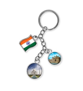 Hindistan Üçlü Epoksi Metal Çift Taraflı Damla Anahtarlık India (Çok Renkli)