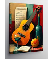 Kanvas Tablo Gitar Ve Şarap