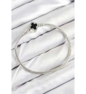 Pirinç Charm Zirkon Taşlı Yonca Model Gümüş Renk Kadın Bileklik