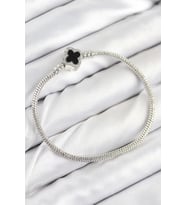 Pirinç Charm Zirkon Taşlı Yonca Model Gümüş Renk Kadın Bileklik