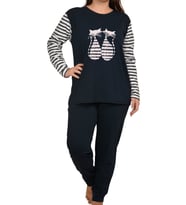 LACİVERT Kadın Pijama Takımı Uzun Kollu Cepli Pamuk Likralı