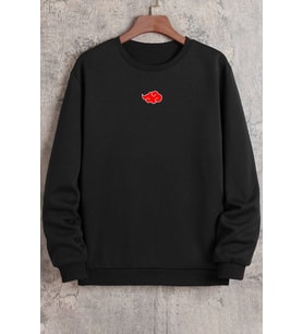 Unisex Ninja Akatsuki Bisiklet Yaka Sweatshirt (Siyah)
