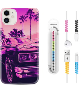 Apple iPhone 11 12 13 Mini Kılıf Kablo Koruma Spiral Silikon Mor Araba 1711