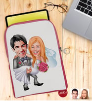 BK Gift Kişiye Özel Evleniyoruz Karikatürlü Taşınabilir Koruyucu Tablet Kılıfı & Organizer Çanta - Pembe-7