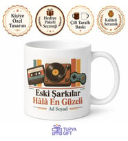 Retro Nostalji Kaset Atari Pikap Eski Şarkılar Baskılı Porselen Kupa Bardak Hediye