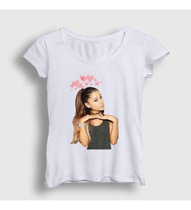 Presmono Kadın Beyaz Hearts Ariana Grande T-Shirt 152403tt