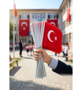 Premium 23 Nisan Türk Bayrağı - Tekli Alpaka Plastik Saplı, 20x30cm (Kırmızı-Beyaz)