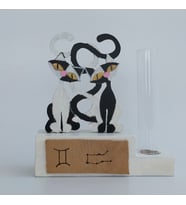 Woodensea İkizler Burç Kedi Figürlü Ahşap Biblo El Yapımı