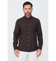 Kahverengi %100 Pamuk Dynamic Fit Uzun Kollu Gömlek