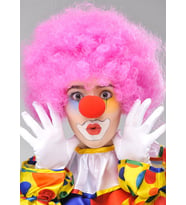 Pembe Renk Kıvırcık Afro Bonus Peruk Takma Saç ve Kırmızı Burun Seti (5343)