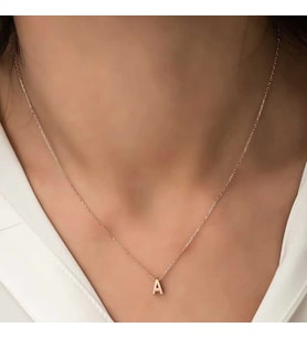 Gümüş Rose 3 Boyutlu A Harf Bayan Kolye