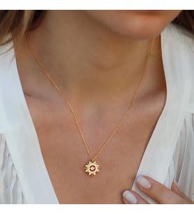 Pembe Zirkon Taşlı Gold Kaplama Lodestar Gümüş Kolye