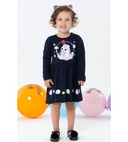 Breeze Kız Çocuk Uzun Kollu Elbise Unicorn Baskılı 1.5-5 Yaş, Lacivert