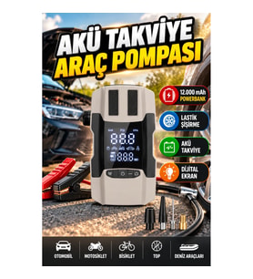 12.000 mAh Akü Takviye ve Lastik Şişirme Cihazı – Powerbank ve Dijital Ekran