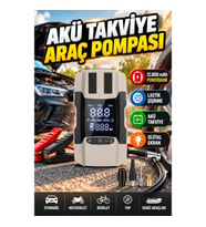 12.000 mAh Akü Takviye ve Lastik Şişirme Cihazı – Powerbank ve Dijital Ekran