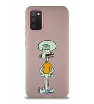 Samsung Galaxy A02S Soft Premier Kapak Squidward Dokunaç Tasarımlı Silikon Kılıf - Pudra (Şeffaf)