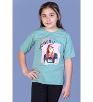 Toontoy Kız Çocuk Power Baskılı Tişört (Yeşil)