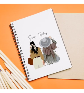 Kız Arkadaş ( Tesettürlü - Açık ) Tasarımlı Defter Kişiye Özel