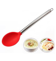 Silikon Kaşık Paslanmaz Saplı Servis Kaşığı Kırmızı 34 cm