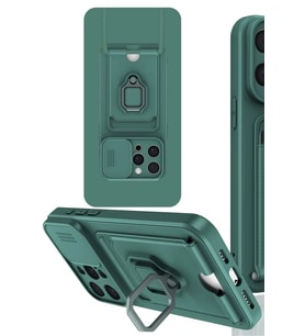 Newface Apple iPhone 15 Pro Kılıf Zuma Kartvizitli Yüzüklü Silikon - Yeşil