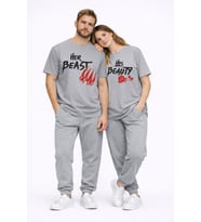 Sevgili Kombini Her Beast His Beauty Oversize Çift Tişört Unisex Partner Couple Kombin Seti (Çok Renkli)