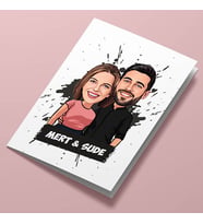 Kişiye Özel Birbirine Aşık Sevgililer Karikatürlü Tebrik Kartı