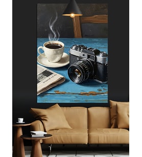 Kahve fincanı fotoğraf makinesi kamera Dekoratif Kanvas - Mdf Ahşap Tablo