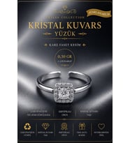Sertifikalı Kristal Kuvars Kare Faset Kesim 1,50 Karat Geri Dönüşüm Gümüş Ayarlanabilir Yüzük
