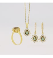 925 Ayar Gümüş Damla Zultanıt Taşlı Gold Anturaj Gümüş Set