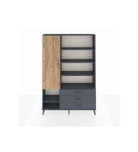 Arges Dolap 9 Raflı 3 Çekmeceli Tek Kapaklı  132x30x195 Antrasit-Çam/Antrasit