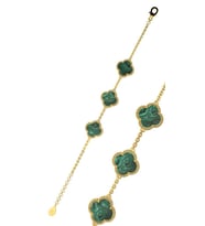 925 Ayar Yeşil Kaplangözü Taşlı Gold Van Cleef Üçlü Yonca Gümüş Bileklik