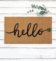 Hello Yazılı Yeşil Yonca Tasarımlı Paspas
