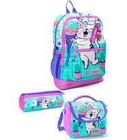 Coral High Kids Turkuaz Pembe Dondurmalı Kedi Desenli 3'lü Okul Çanta Seti SET0123751