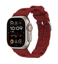 Apple Watch Ultra 49mm Uyumlu Kordon Silikon Yumuşak Esnek Metal Klipsli KRD-92 Kayış (Koyu Kırmızı)