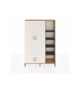 Arges Dolap 6 Raflı 4 Kapaklı Tek Askılı 132x30x195 Çam-Aytaşı/Antrasit