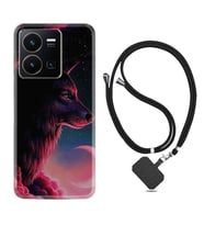 Vivo Y35 Kılıf Resimli Boyun Askılı İpli Desenli Silikon Wolf and Moon 1380
