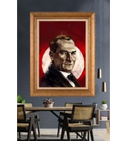 Altın Varaklı Çerçeveli Paspartulu Atatürk Tablo nh178 (Gold)