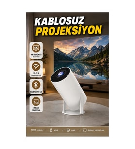 Kablosuz 4K Destekli Projeksiyon Cihazı – Wi-Fi 6, Bluetooth 5.0, HDMI ve USB