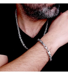 925 Ayar Gümüş 5,8mm Bileklik Kolye Kral Zincir Kombini (Gri)