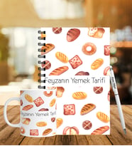 Kişiye Özel Yemek Tarifi Tasarımlı Ahşap Defter Kalem Kupa Hediye Seti
