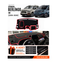 CITROEN BERLINGO K9 (2018-2026) Uyumlu Torpido Örtüsü Torpido Kılıfı - Siyah Kırmızı