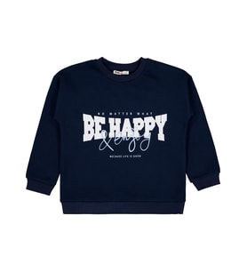 Civil Girls Be Happy Baskılı 6-9 Yaş Sweatshirt - Lacivert
