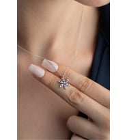 925 Ayar Gümüş Mor Taşlı Lotus Kolye