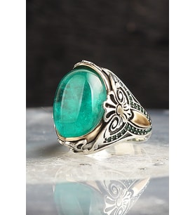 Paraiba Taşlı 925 Ayar Erkek Gümüş Yüzük