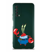 Huawei P Smart 2021 Soft Premier Kapak Bay Yengeç Tasarımlı Silikon Kılıf - Yeşil (Şeffaf)